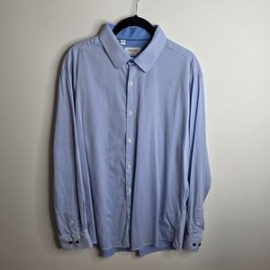 Duchamp London Button Down Shirt Mens 17/XL Slim Fit Blue Patterned Long Sleeve